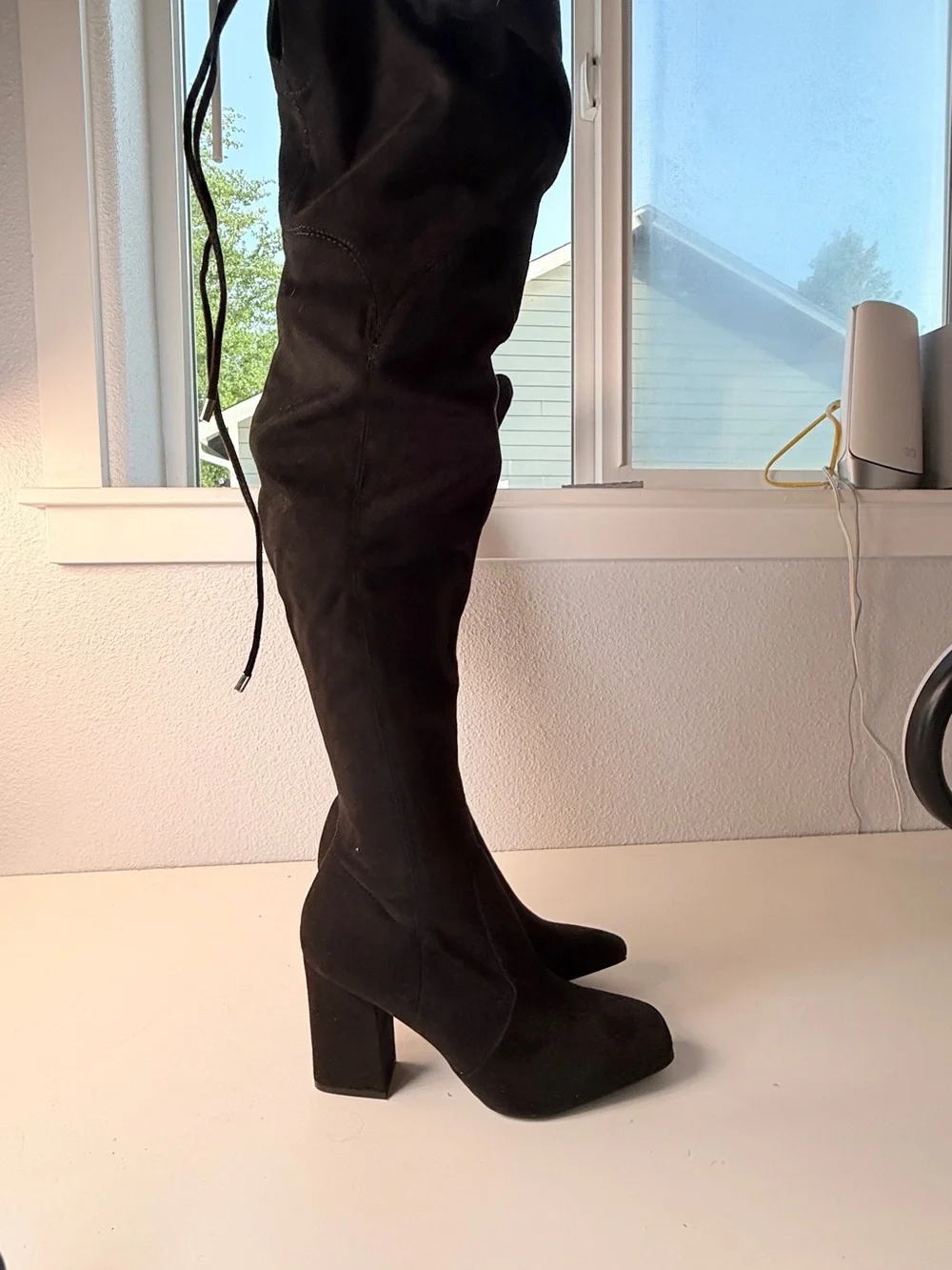 Unisa Black Over The Knee Stretch Boots Block Heel Size 10 Black Boots